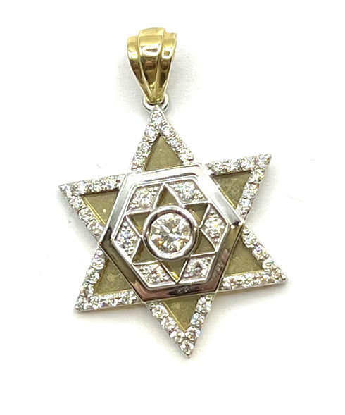 14K Gold and Diamond Star of David with Central Hexagon Necklace